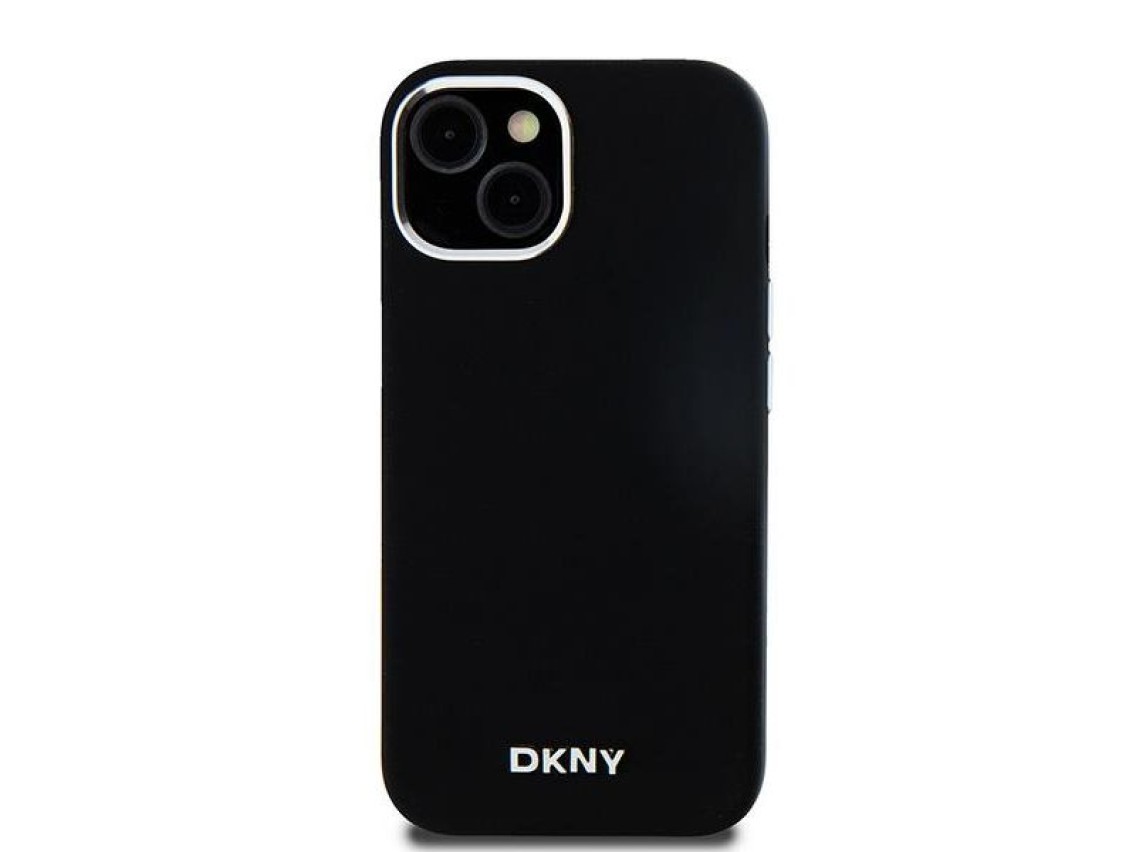 DKNY Liquid Silicone Small Metal Logo MagSafe Case for iPhone 15 Plus / 14 Plus - Black