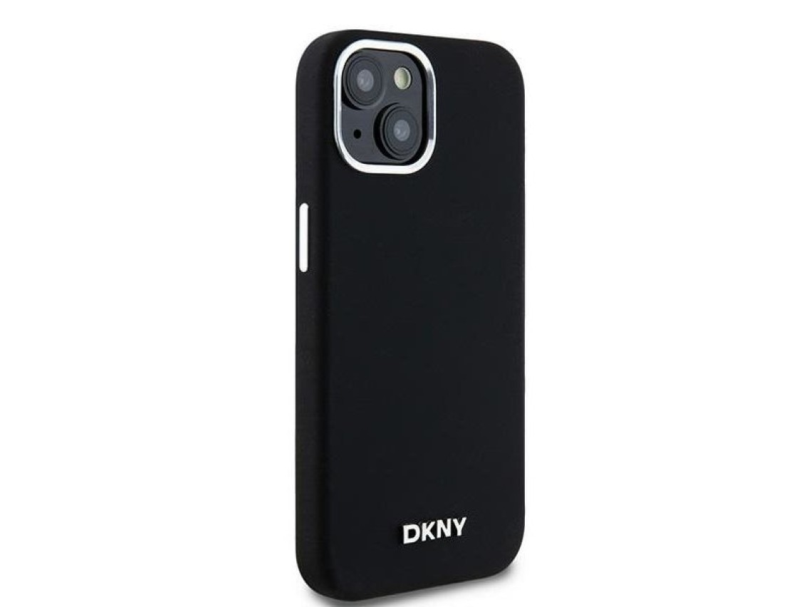 DKNY Liquid Silicone Small Metal Logo MagSafe Case for iPhone 15 Plus / 14 Plus - Black