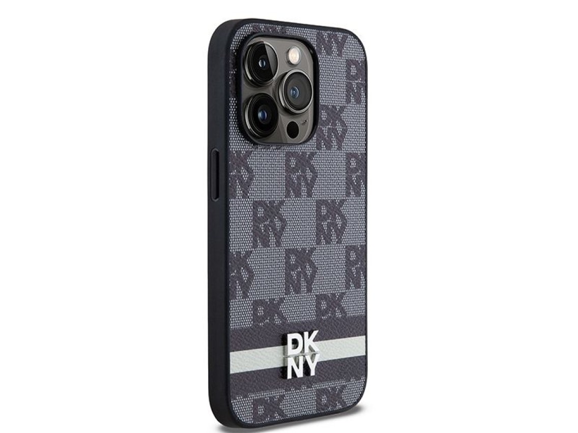 Funda para iPhone 14 Pro de DKNY en piel con estampado a cuadros monocromático y rayas estampadas -