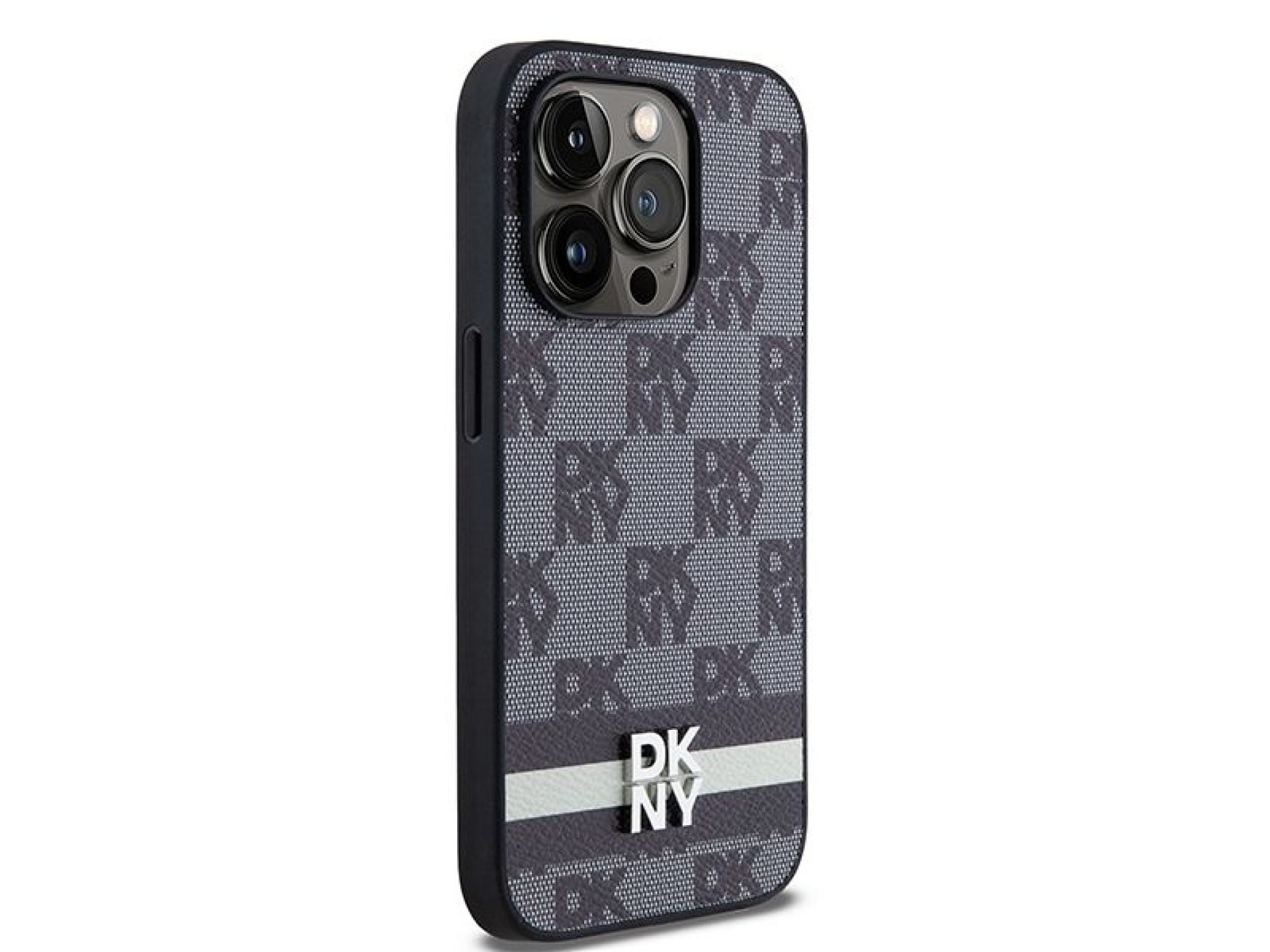 Funda para iPhone 14 Pro de DKNY en piel con estampado a cuadros monocromático y rayas estampadas -