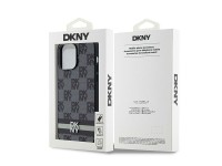 DKNY Leather Checkered Mono Pattern & Printed Stripes Case for iPhone 14 Pro Max - Black