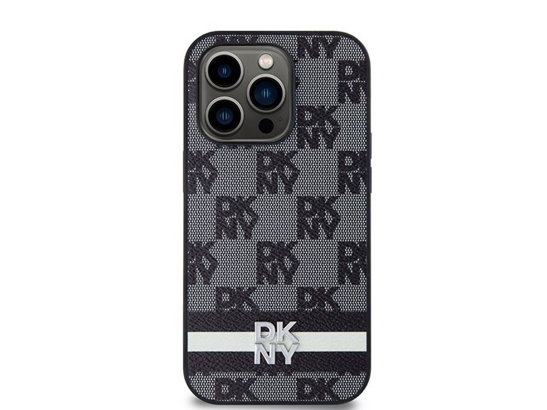 Funda para iPhone 14 Pro de DKNY en piel con estampado a cuadros monocromático y rayas estampadas -