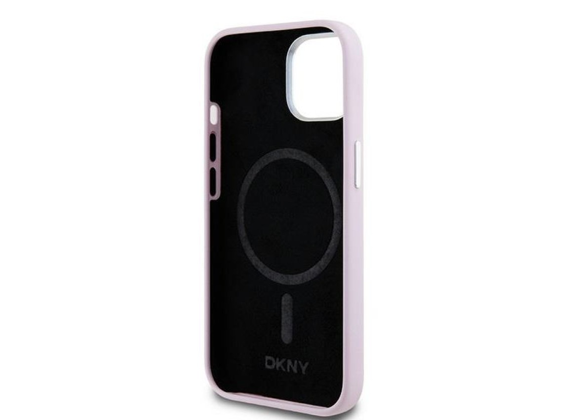 DKNY Liquid Silicone Small Metal Logo MagSafe Case for iPhone 15 Plus / 14 Plus - Pink