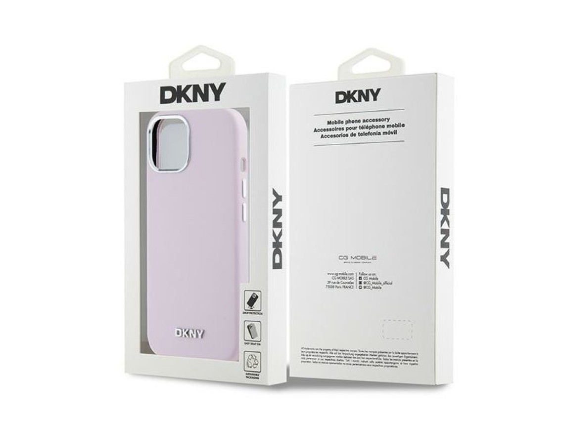 DKNY Liquid Silicone Small Metal Logo MagSafe Case for iPhone 15 Plus / 14 Plus - Pink