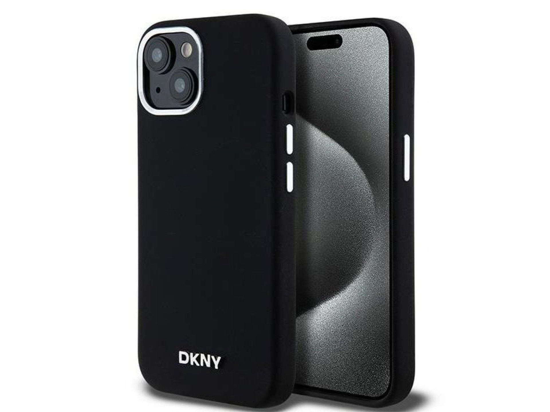 DKNY Liquid Silicone Small Metal Logo MagSafe Case for iPhone 15 Plus / 14 Plus - Black