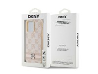Capa DKNY em couro com estampa xadrez monocromática e listras para iPhone 14 Pro - rosa Capa DKNY em couro com estampa xadrez monocromática e listras para iPhone 14 Pro - rosa