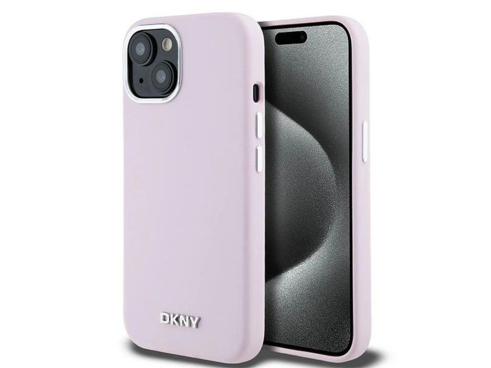 DKNY Liquid Silicone Small Metal Logo MagSafe Case for iPhone 15 Plus / 14 Plus - Pink