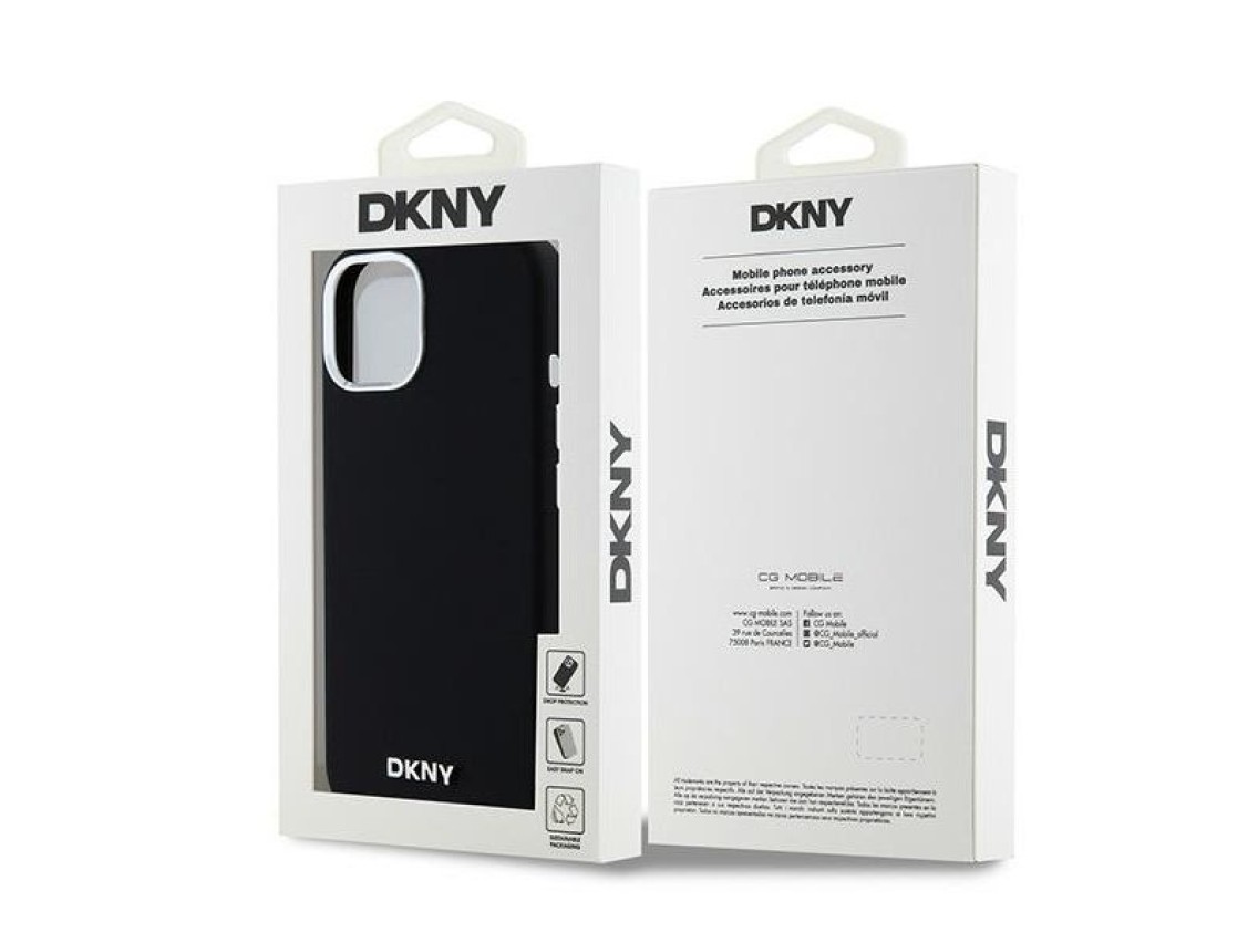 DKNY Liquid Silicone Small Metal Logo MagSafe Case for iPhone 15 Plus / 14 Plus - Black