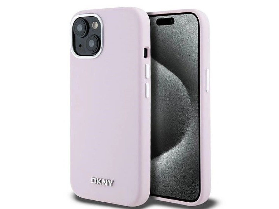 DKNY Liquid Silicone Small Metal Logo MagSafe Case for iPhone 15 Plus / 14 Plus - Pink