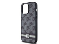 DKNY Leather Checkered Mono Pattern & Printed Stripes Case for iPhone 14 Pro Max - Black