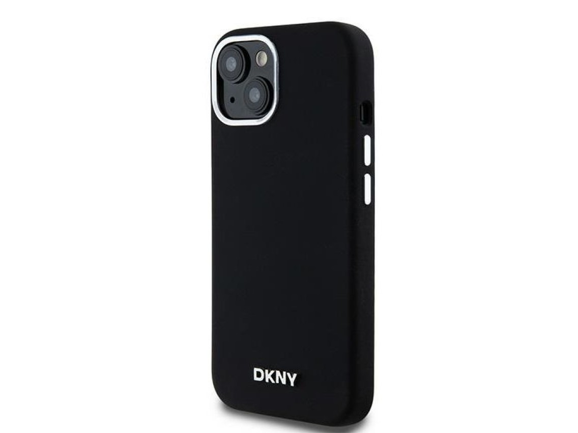 DKNY Liquid Silicone Small Metal Logo MagSafe Case for iPhone 15 Plus / 14 Plus - Black