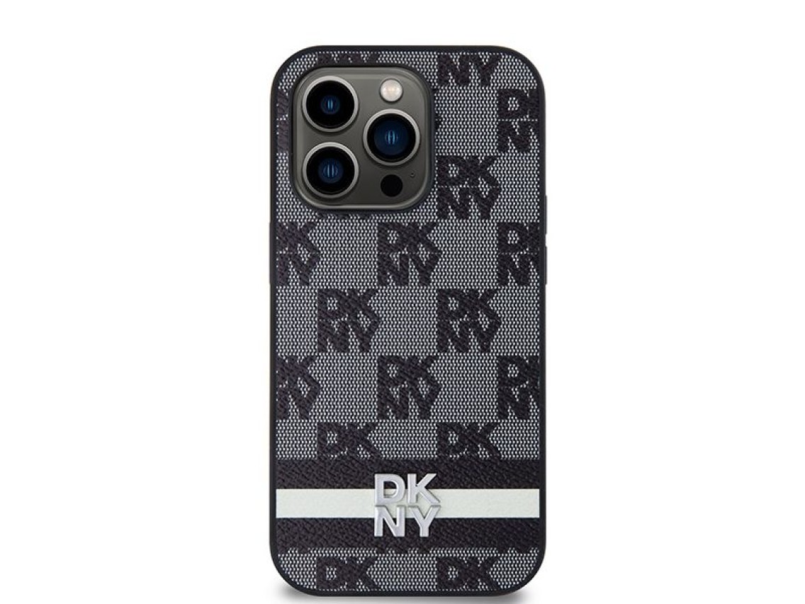 Funda para iPhone 14 Pro de DKNY en piel con estampado a cuadros monocromático y rayas estampadas -