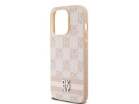 Capa DKNY em couro com estampa xadrez monocromática e listras para iPhone 14 Pro - rosa Capa DKNY em couro com estampa xadrez monocromática e listras para iPhone 14 Pro - rosa