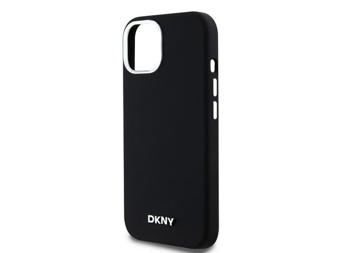 DKNY Liquid Silicone Small Metal Logo MagSafe Case for iPhone 15 Plus / 14 Plus - Black