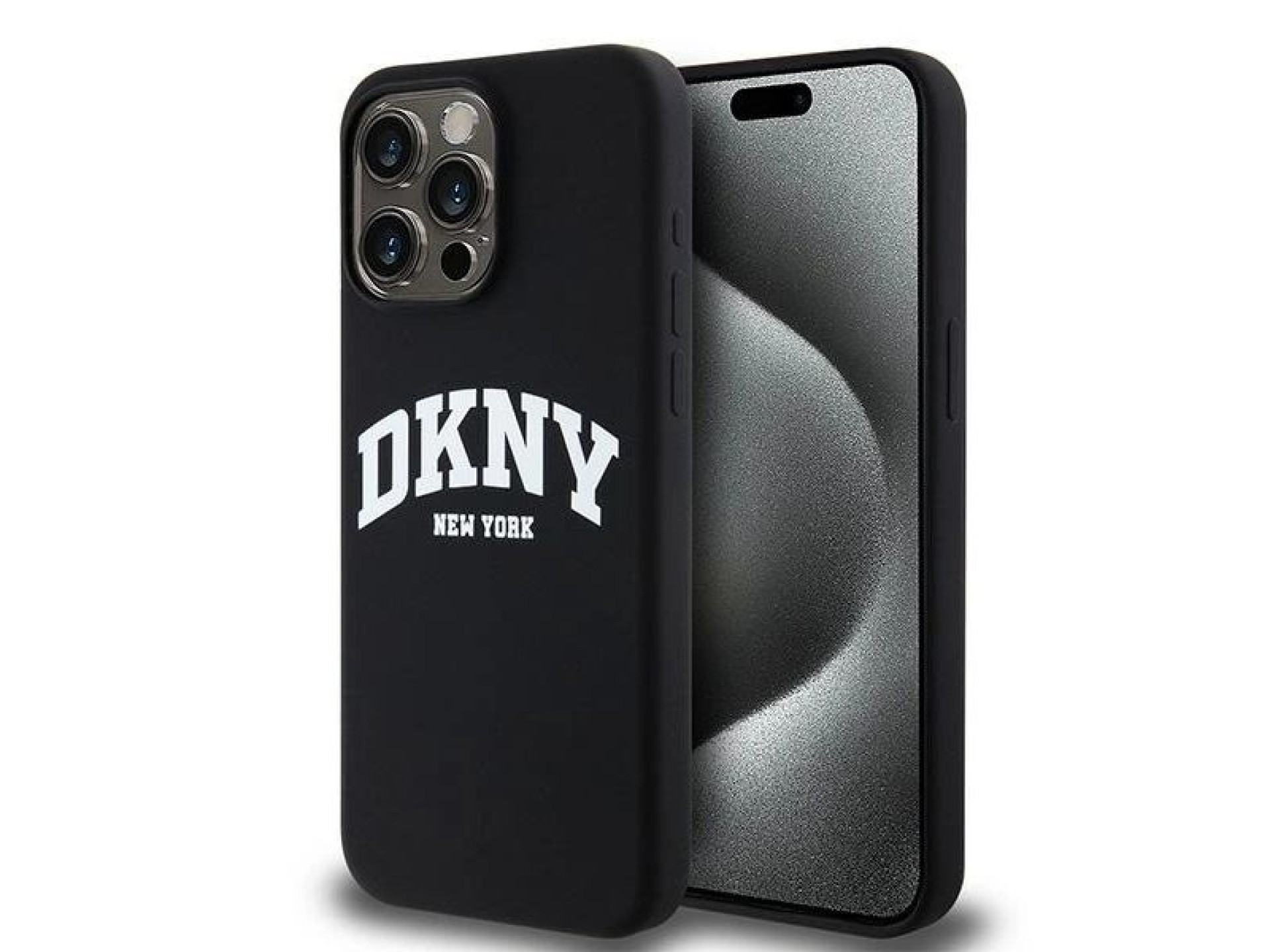 DKNY Liquid Silicone White Printed Logo MagSafe case for iPhone 15 Pro Max - black