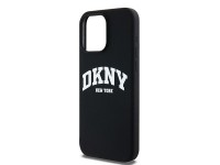 Funda DKNY de silicona l�quida blanca con logo impreso MagSafe para iPhone 14 Pro Max - Negra
