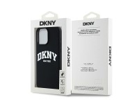 Funda DKNY de silicona l�quida blanca con logo impreso MagSafe para iPhone 14 Pro Max - Negra