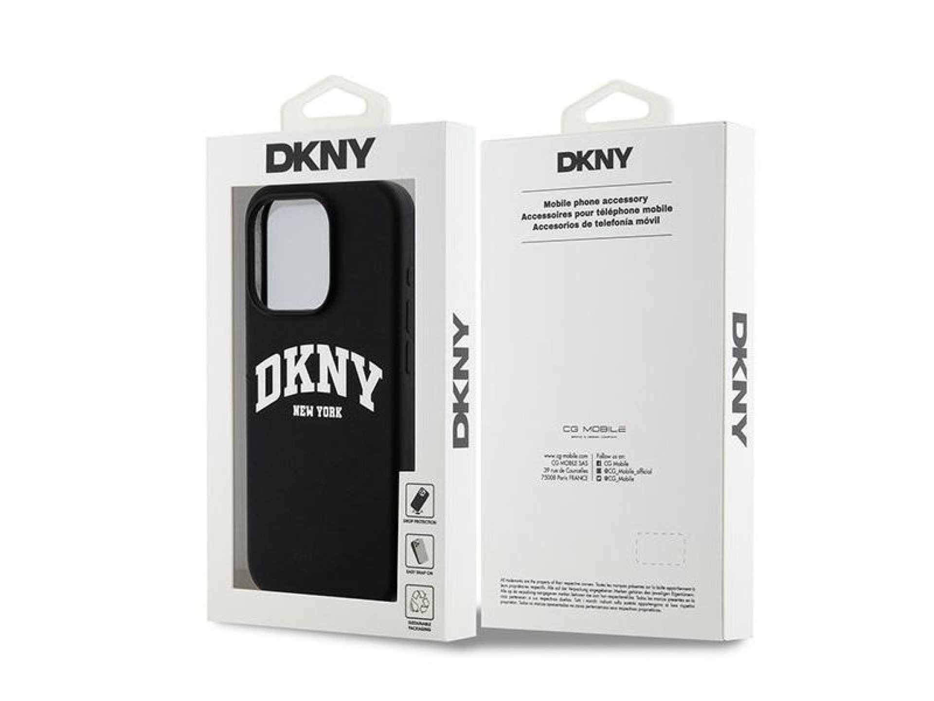 DKNY Liquid Silicone White Printed Logo MagSafe iPhone 15 Pro Case - Black