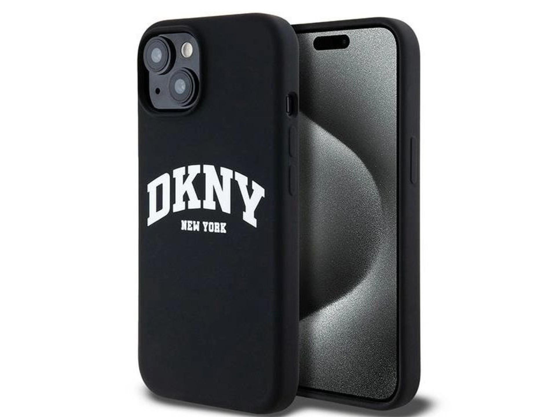 DKNY Liquid Silicone White Printed Logo MagSafe Case for iPhone 15 Plus / 14 Plus - Black