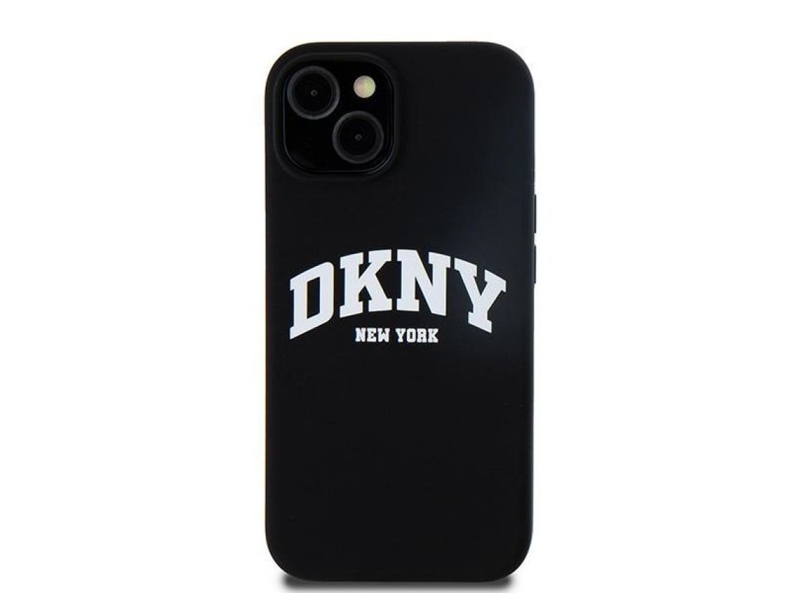 DKNY Liquid Silicone White Printed Logo MagSafe Case for iPhone 15 Plus / 14 Plus - Black