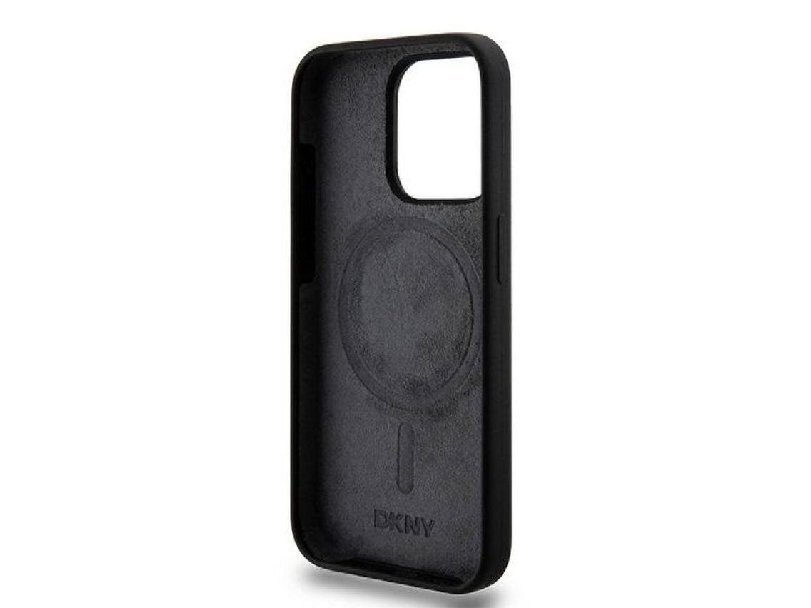 DKNY Liquid Silicone White Printed Logo MagSafe iPhone 15 Pro Case - Black