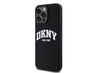 Funda DKNY de silicona l�quida blanca con logo impreso MagSafe para iPhone 14 Pro Max - Negra