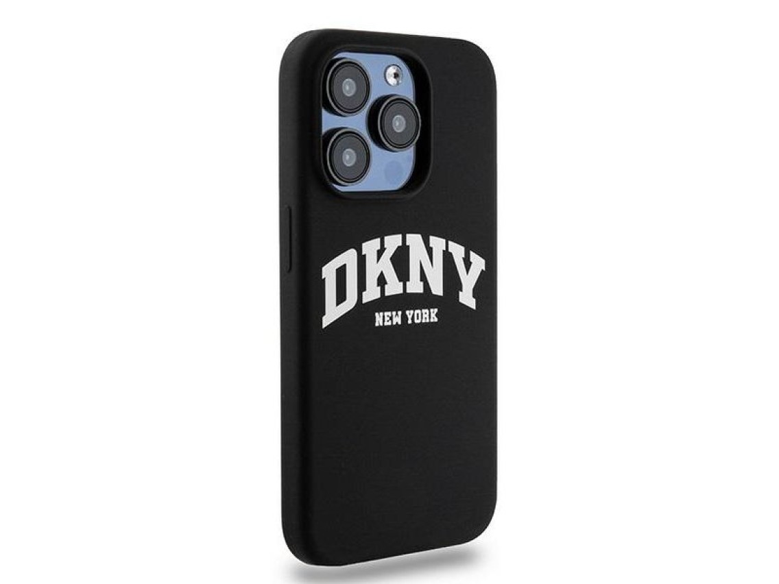 DKNY Liquid Silicone White Printed Logo MagSafe iPhone 15 Pro Case - Black