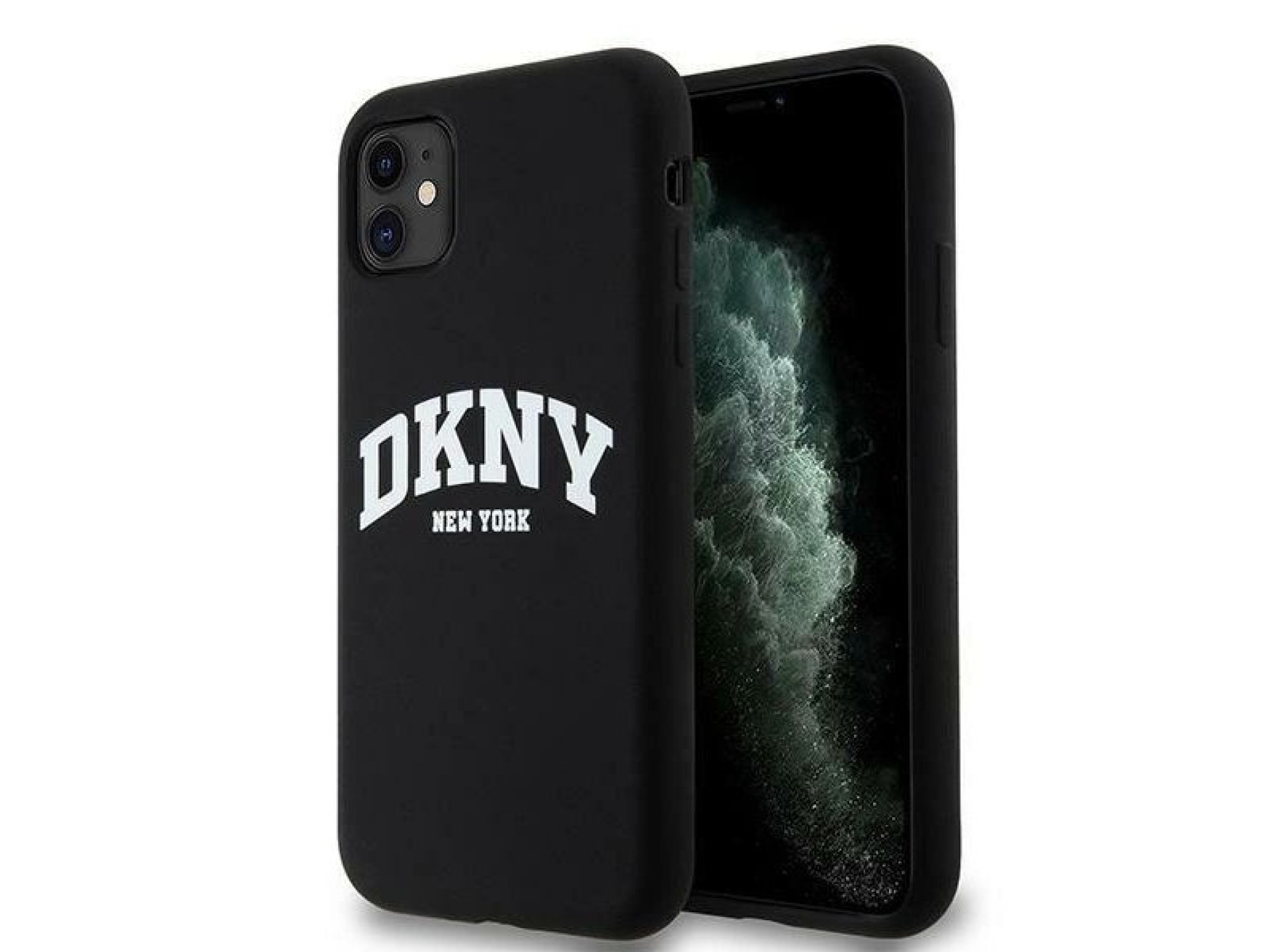 DKNY Liquid Silicone White Printed Logo MagSafe Case for iPhone 11/Xr - Black