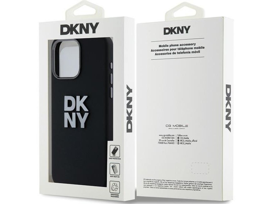 DKNY Liquid Silicone Metal Logo iPhone 15 Pro Max Case - Black