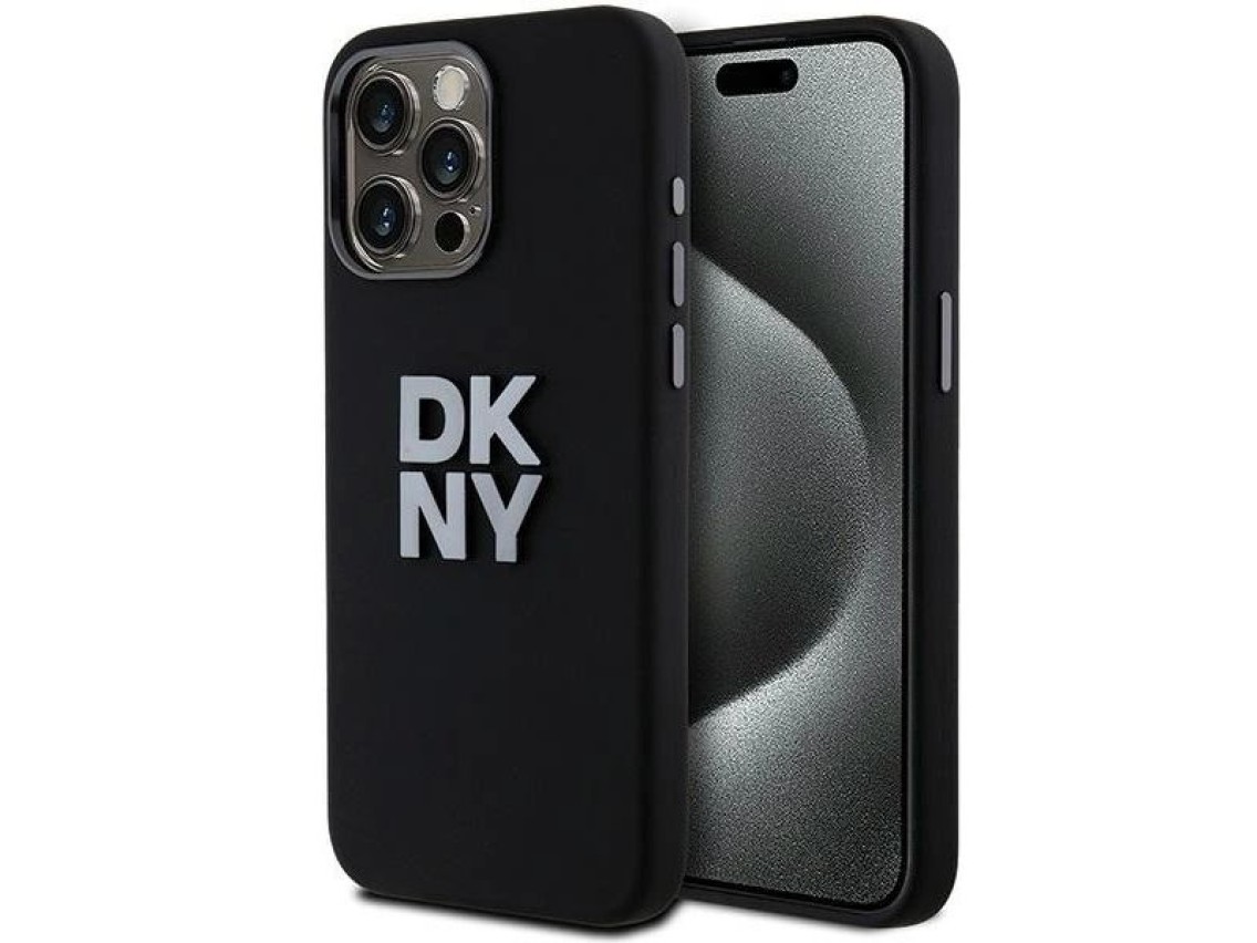 DKNY Liquid Silicone Metal Logo iPhone 15 Pro Max Case - Black
