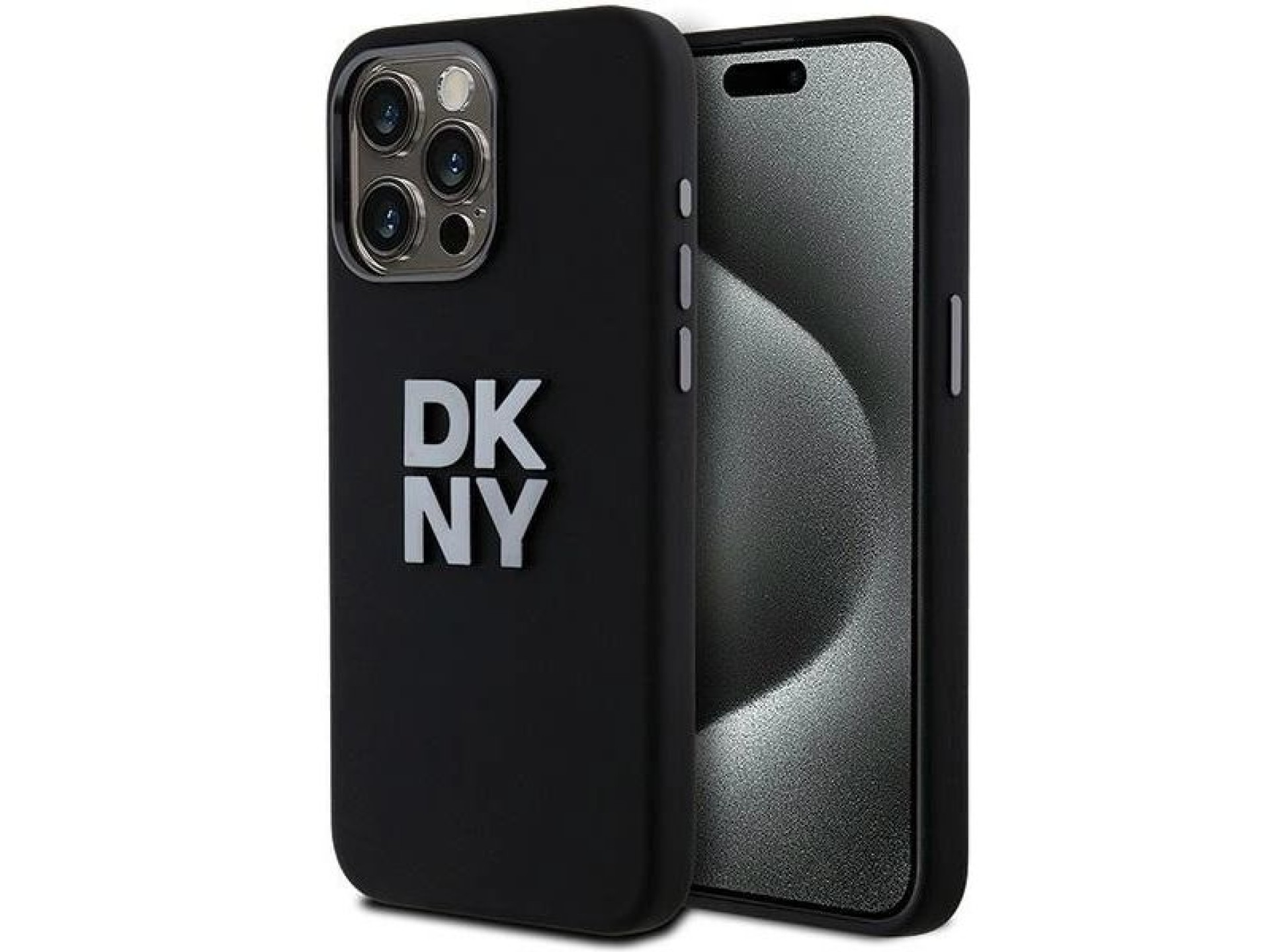 DKNY Liquid Silicone Metal Logo iPhone 15 Pro Max Case - Black