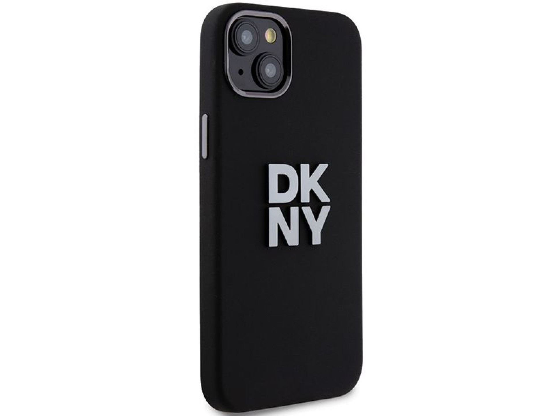 Funda DKNY de silicona líquida con logo metálico para iPhone 15 Plus / 14 Plus - negra