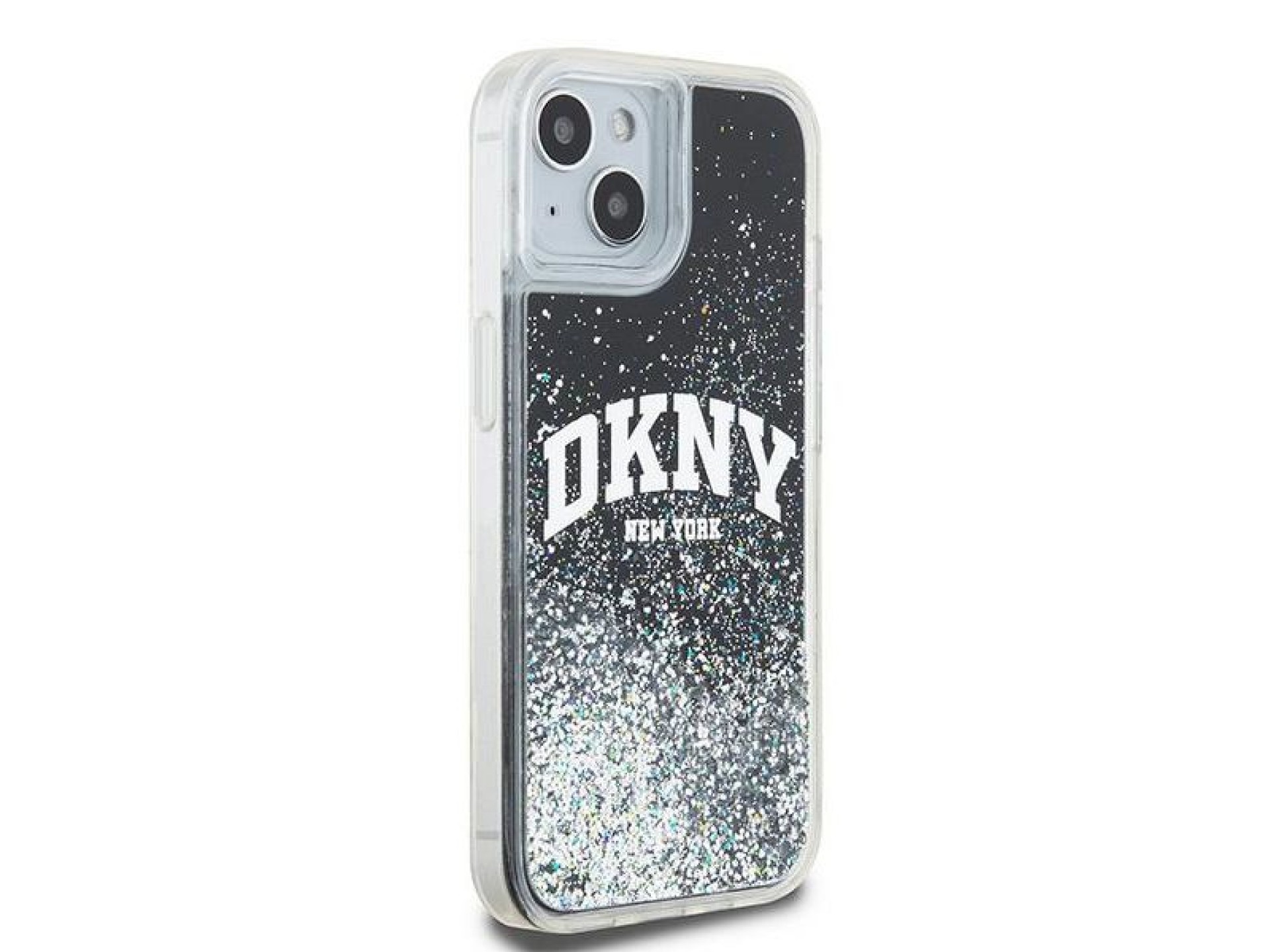 Funda DKNY Liquid Glitter con logo grande para iPhone 15 Plus / 14 Plus - Negra