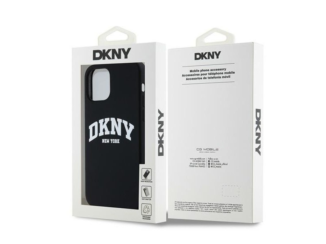 Funda DKNY de silicona l�quida blanca con logo impreso MagSafe para iPhone 12/12 Pro - Negra