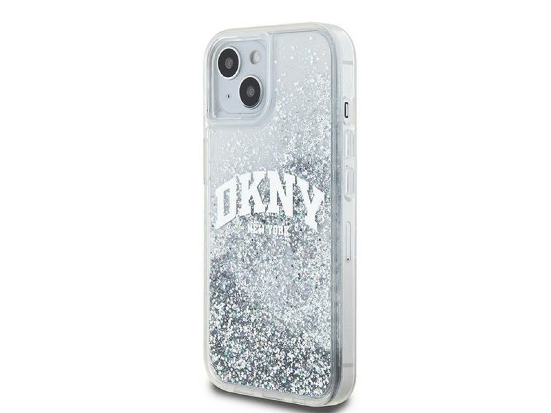 Funda DKNY Liquid Glitter con logo grande para iPhone 15 / 14 / 13 - blanca