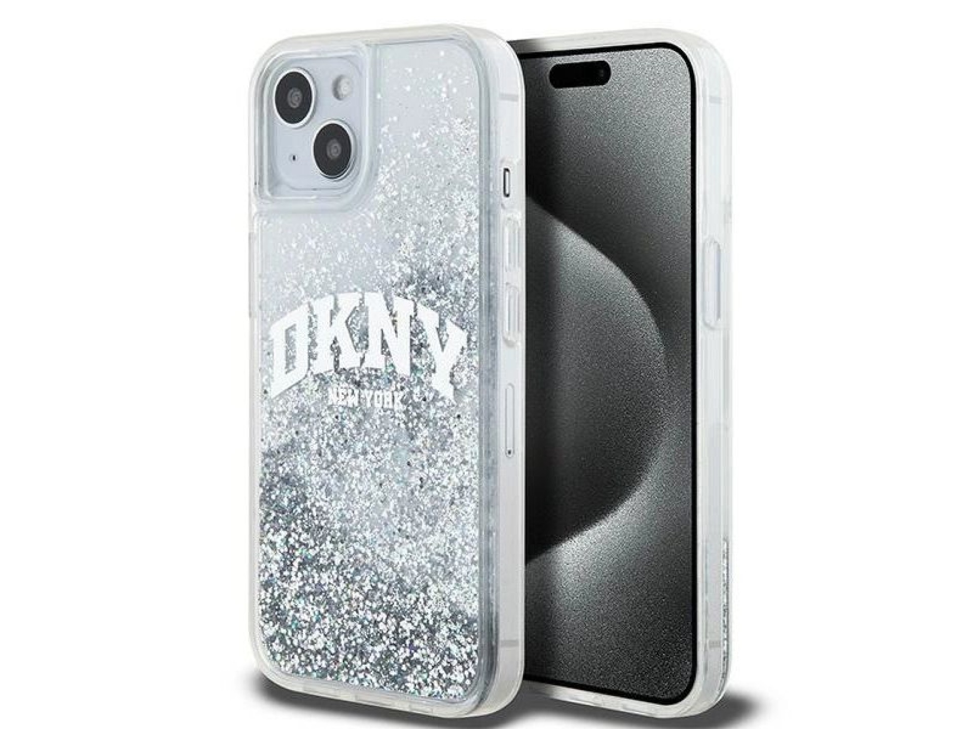 Funda DKNY Liquid Glitter con logo grande para iPhone 15 / 14 / 13 - blanca