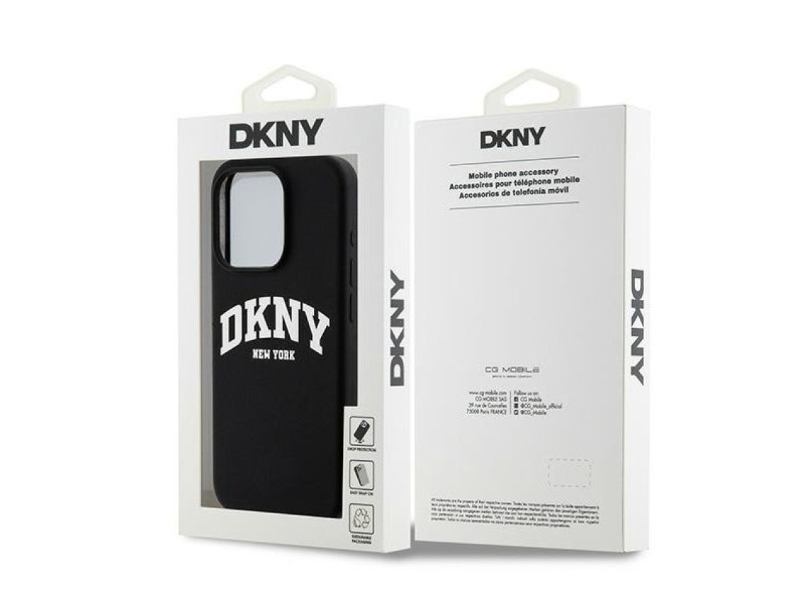 DKNY Liquid Silicone White Printed Logo MagSafe Case for iPhone 13 Pro / 13 - Black