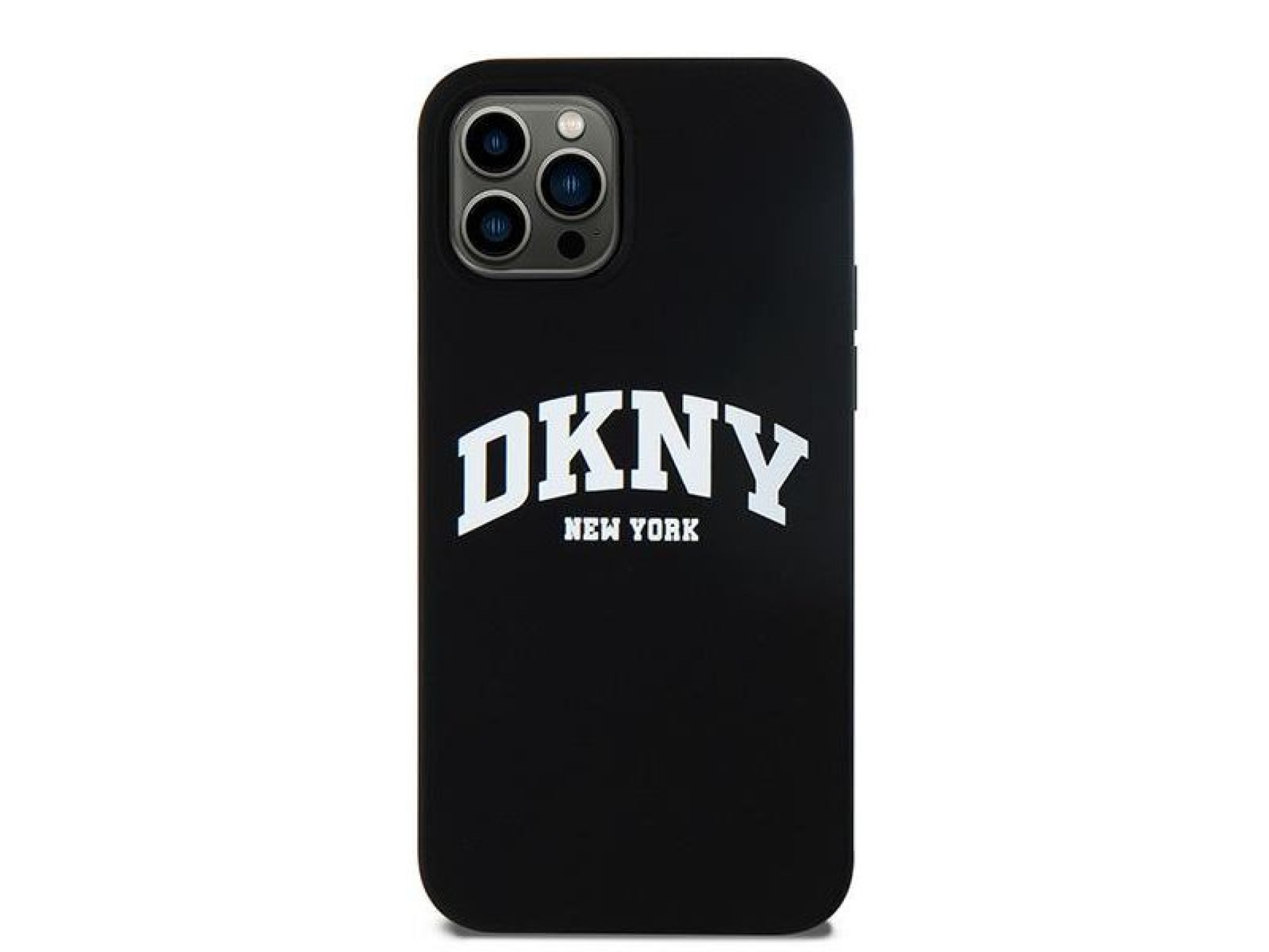 Funda DKNY de silicona líquida blanca con logo impreso MagSafe para iPhone 12/12 Pro - Negra