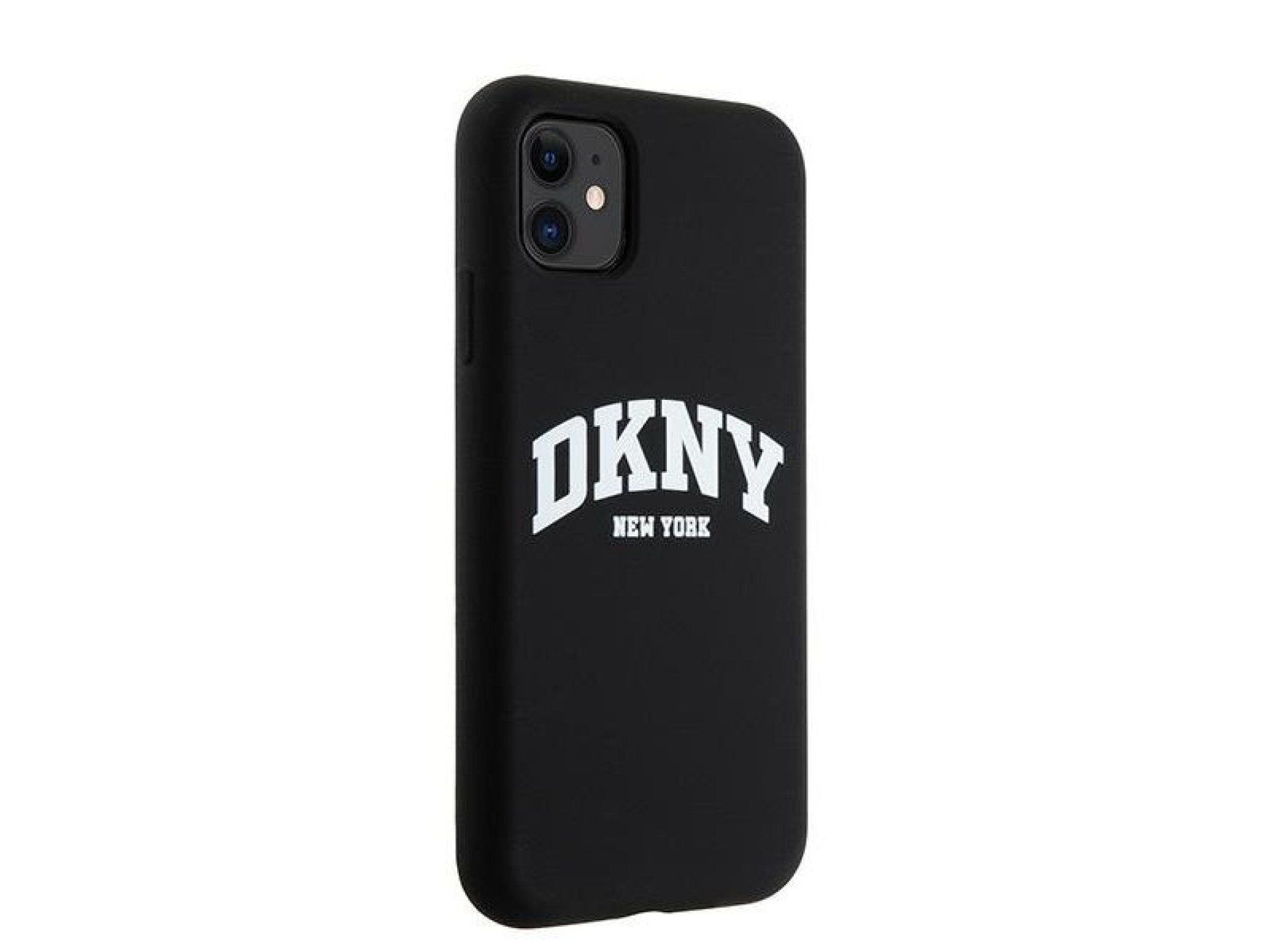 DKNY Liquid Silicone White Printed Logo MagSafe Case for iPhone 11/Xr - Black