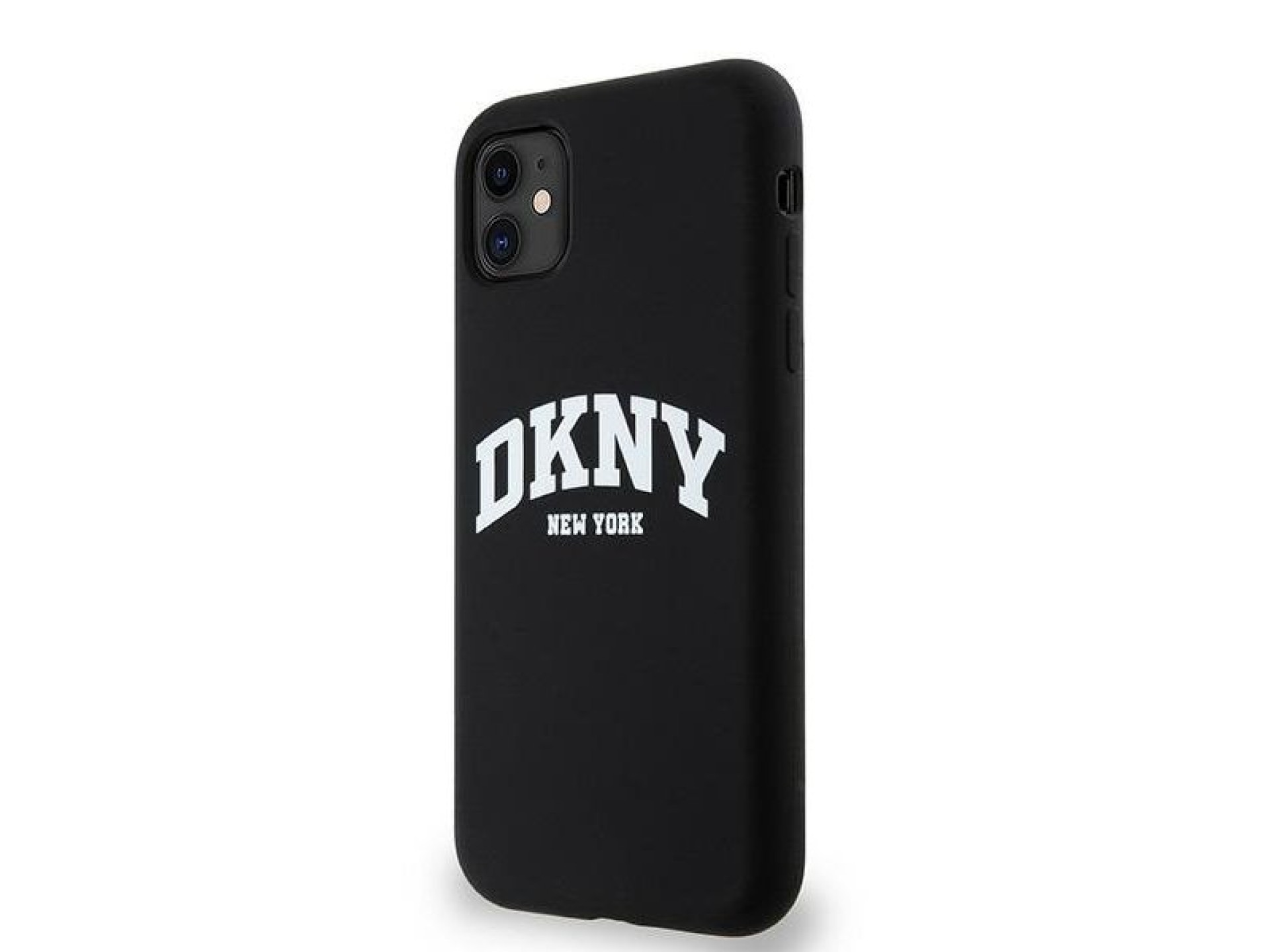 DKNY Liquid Silicone White Printed Logo MagSafe Case for iPhone 11/Xr - Black
