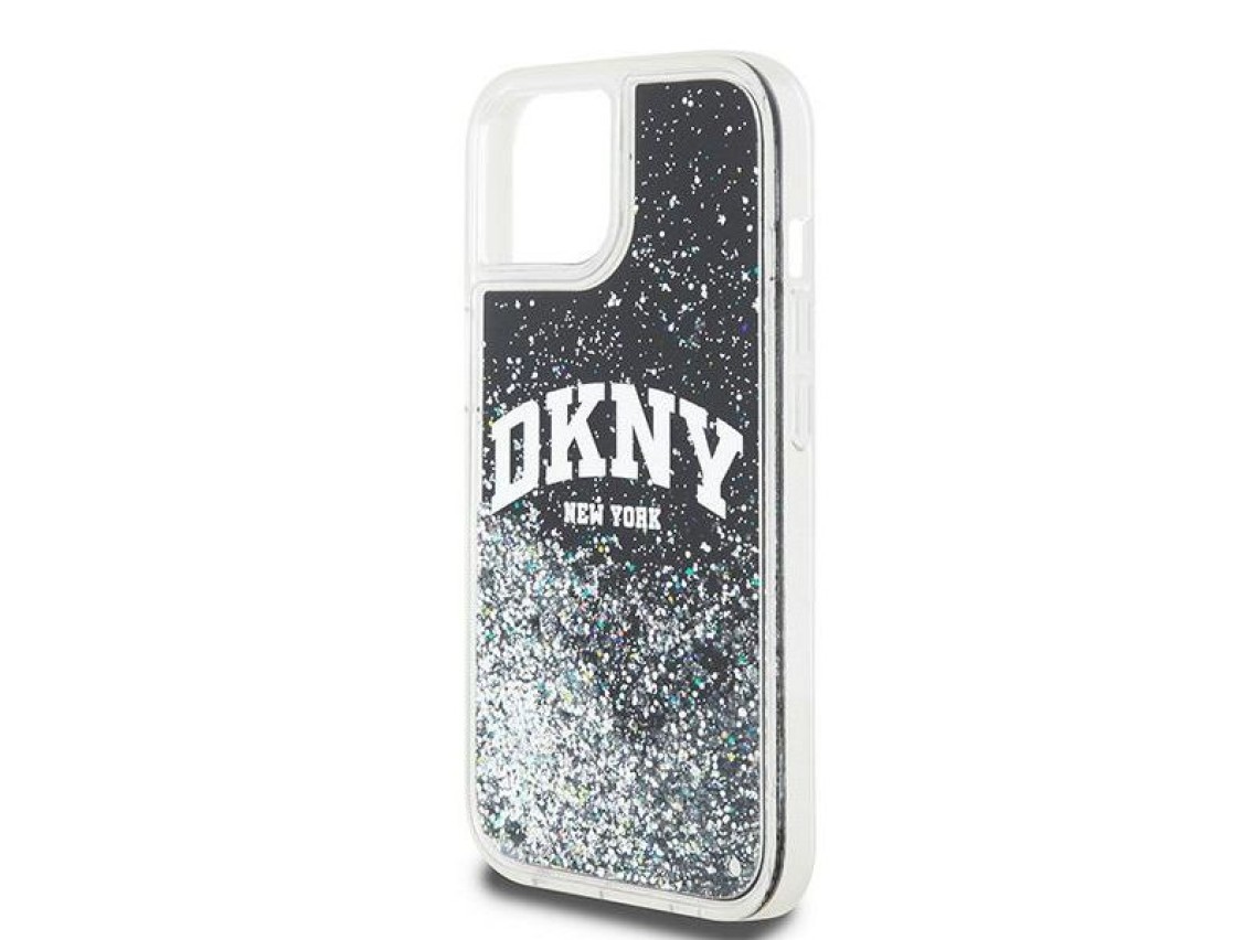Funda DKNY Liquid Glitter con logo grande para iPhone 15 Plus / 14 Plus - Negra