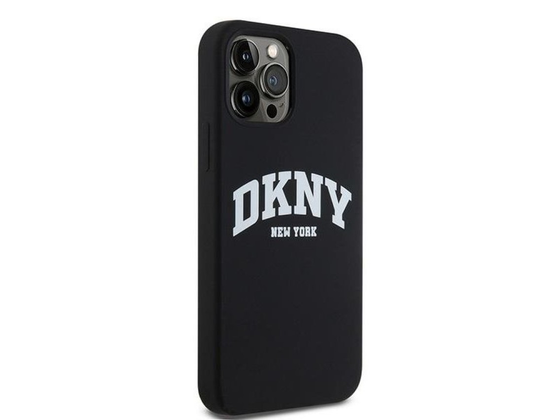 Funda DKNY de silicona l�quida blanca con logo impreso MagSafe para iPhone 12/12 Pro - Negra