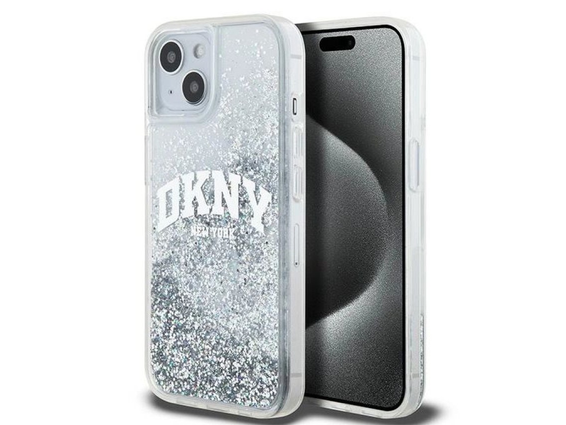 Funda DKNY Liquid Glitter con logo grande para iPhone 15 / 14 / 13 - blanca