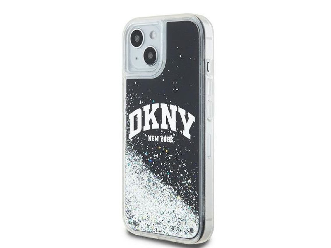 Funda DKNY Liquid Glitter con logo grande para iPhone 15 Plus / 14 Plus - Negra