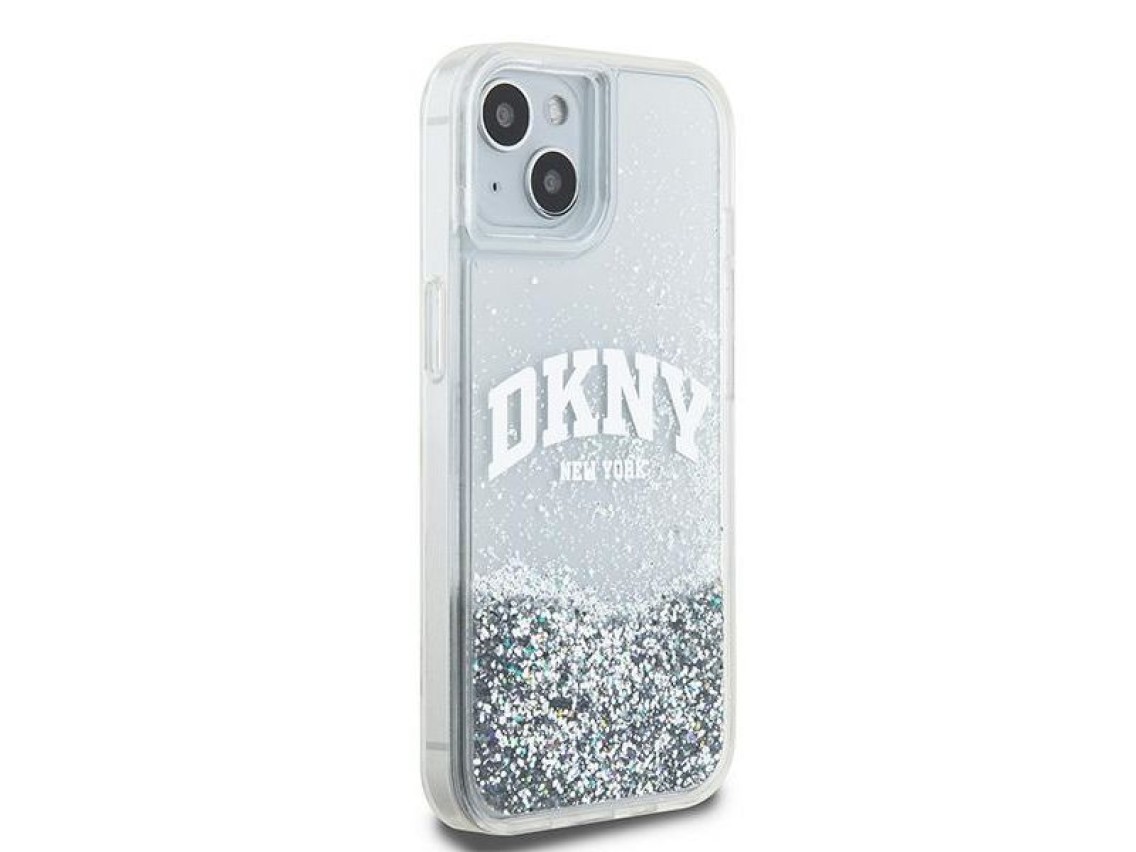Funda DKNY Liquid Glitter con logo grande para iPhone 15 / 14 / 13 - blanca