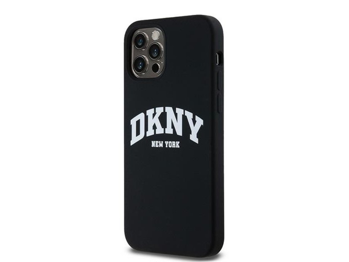 Funda DKNY de silicona l�quida blanca con logo impreso MagSafe para iPhone 12/12 Pro - Negra