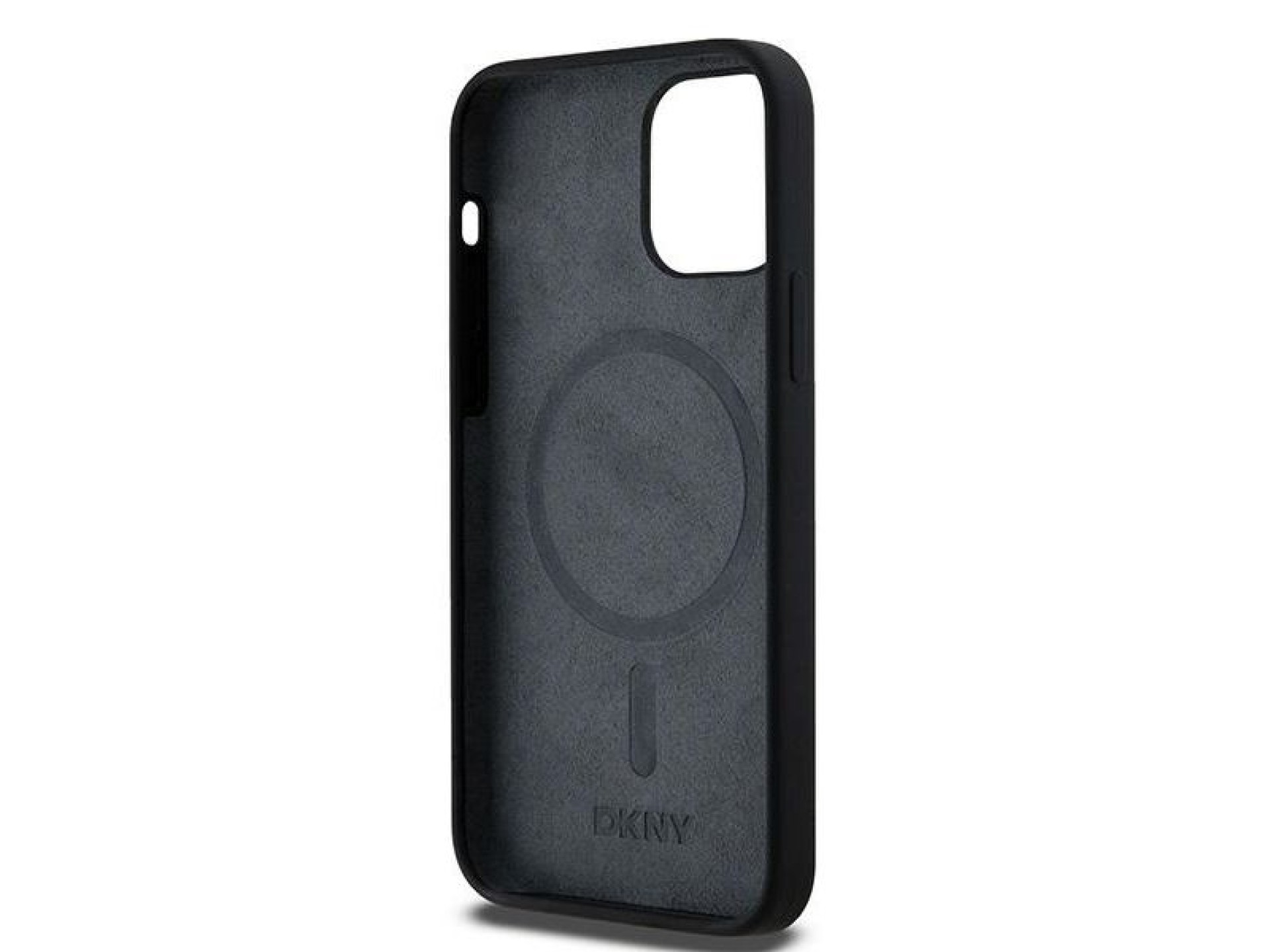 Funda DKNY de silicona líquida blanca con logo impreso MagSafe para iPhone 12/12 Pro - Negra