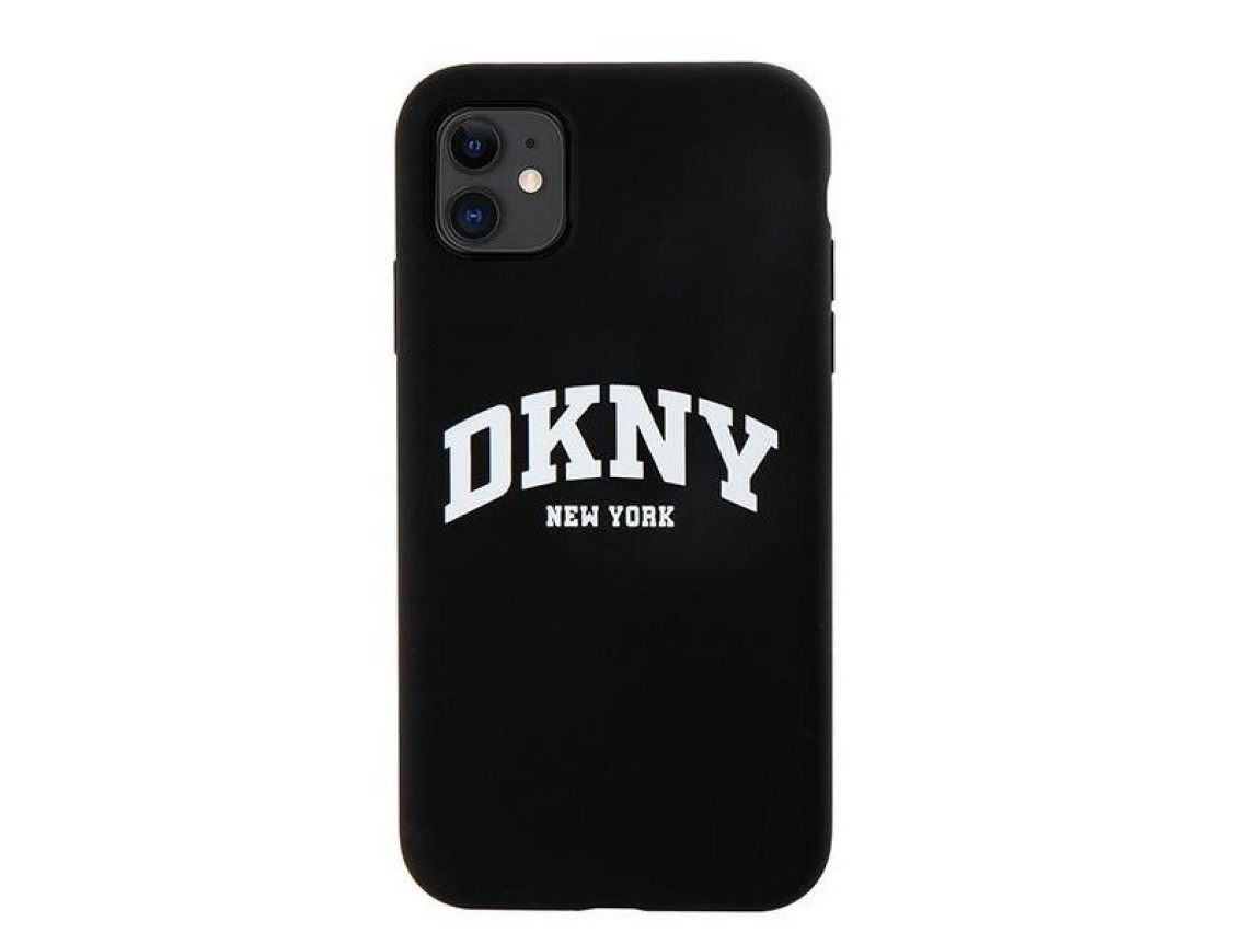DKNY Liquid Silicone White Printed Logo MagSafe Case for iPhone 11/Xr - Black