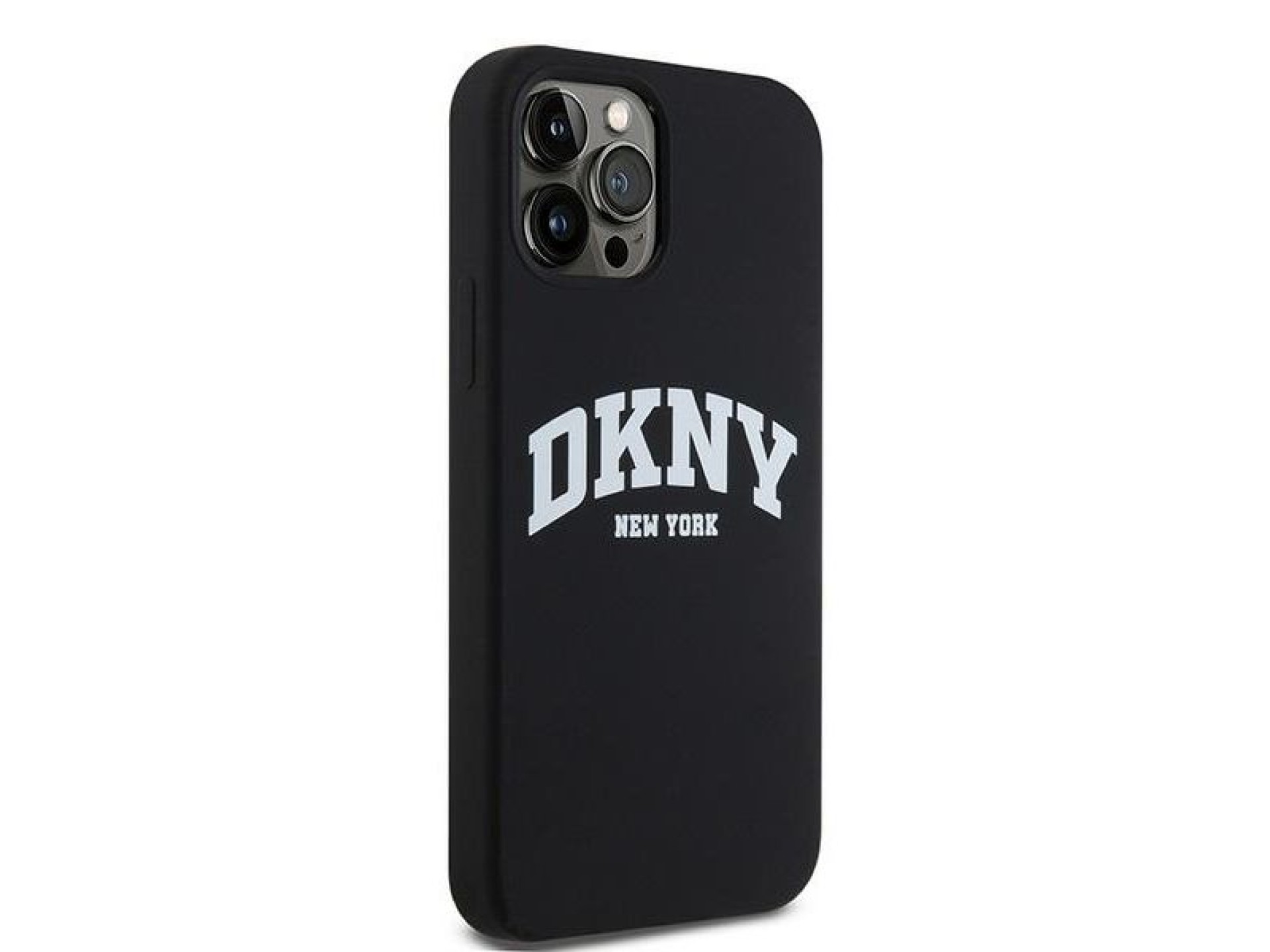 Funda DKNY de silicona líquida blanca con logo impreso MagSafe para iPhone 12/12 Pro - Negra