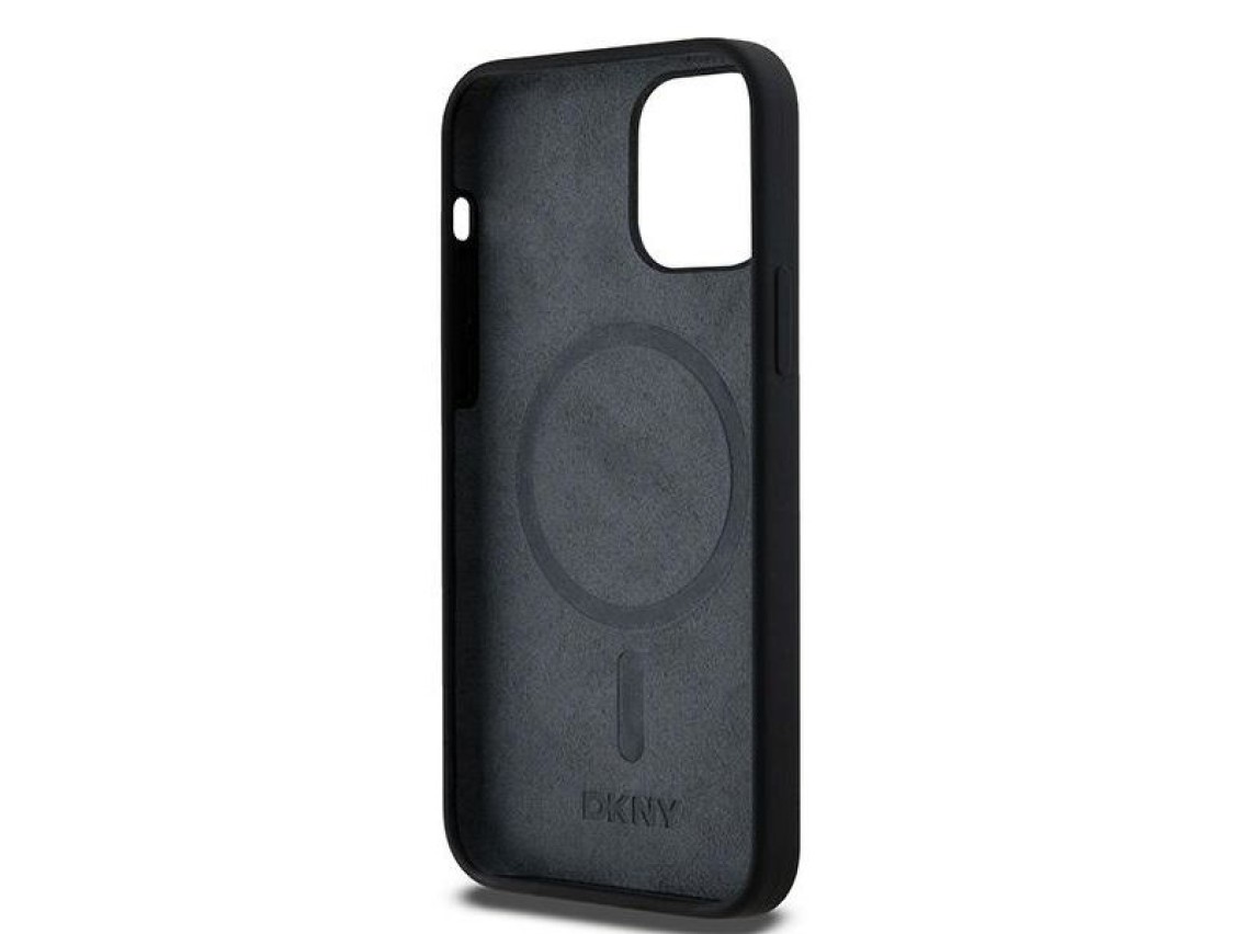 Funda DKNY de silicona l�quida blanca con logo impreso MagSafe para iPhone 12/12 Pro - Negra